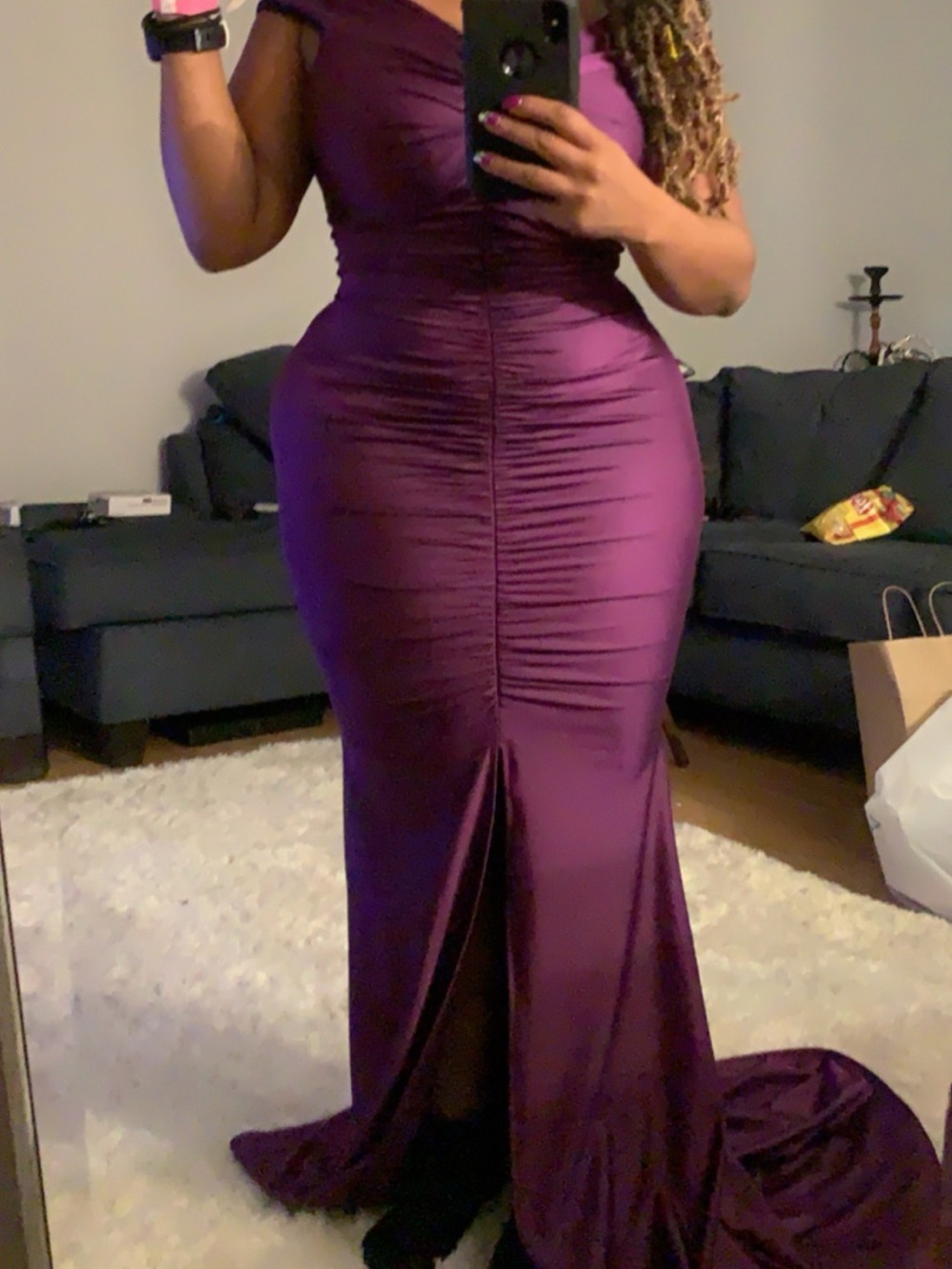Elegant Purple Ruched Evening Gown - Women Dresses